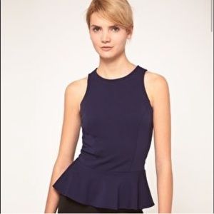 ASOS Navy Blue Peplum Top with Orange Zipp…